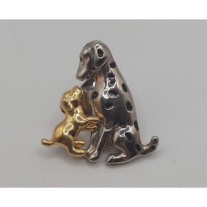 Dog Pin Dalmation And Puppy Silver/Goldtone.